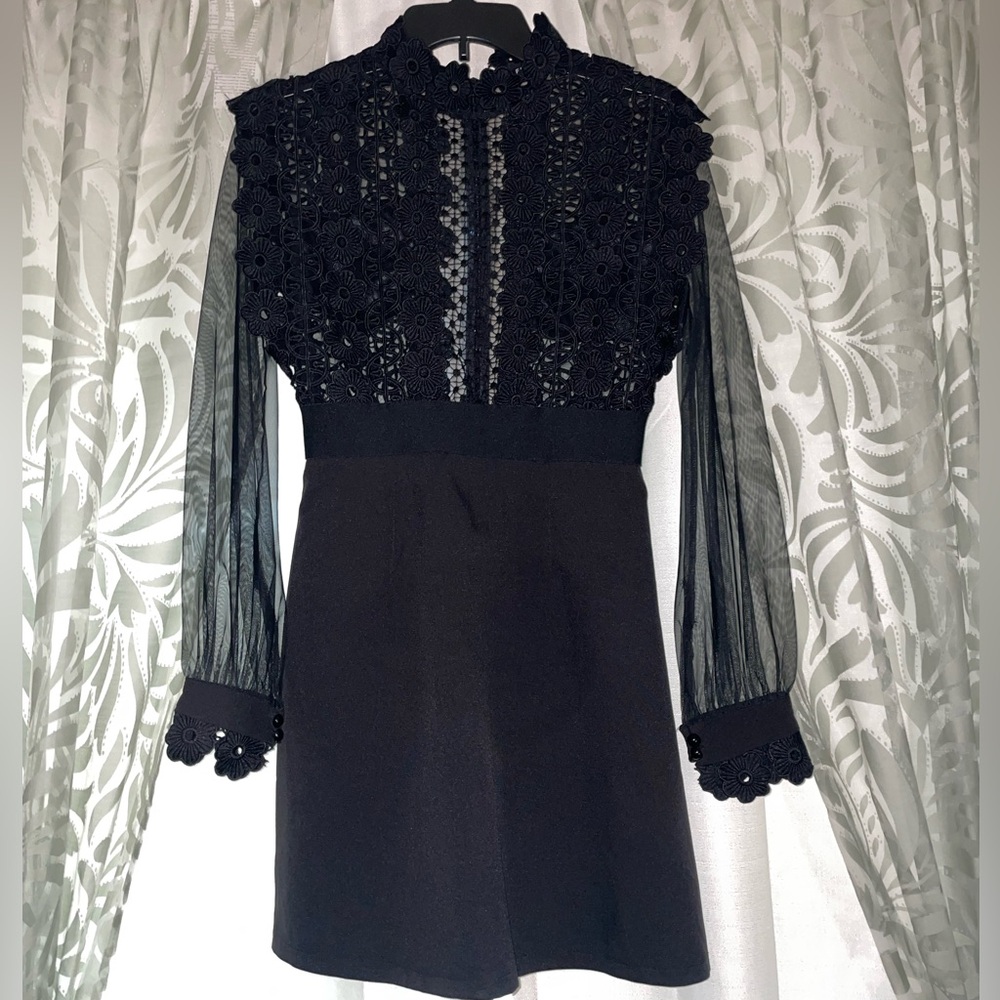 Black Sheath Dress with Bishop Sleeves and Mock Neck